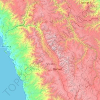 Yungay topographic map, elevation, terrain