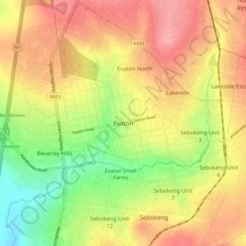 Evaton topographic map, elevation, terrain