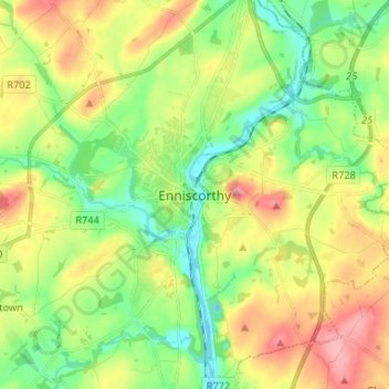 Enniscorthy topographic map, elevation, terrain