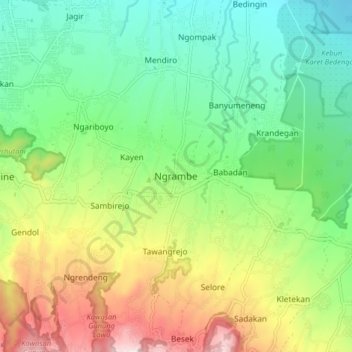 Ngrambe topographic map, elevation, terrain