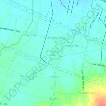 Winongan Kidul topographic map, elevation, terrain