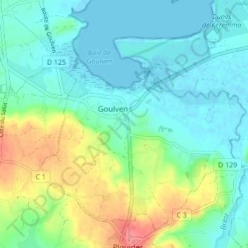 Gouerven topographic map, elevation, terrain