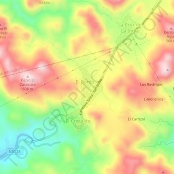 El Bordo topographic map, elevation, terrain