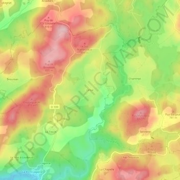 Orliac topographic map, elevation, terrain
