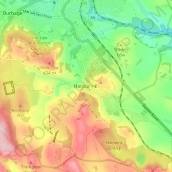 Harpur Hill topographic map, elevation, terrain