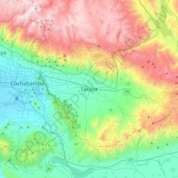 Sacaba topographic map, elevation, terrain