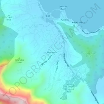 ‘Āhuimanu topographic map, elevation, terrain