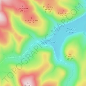 Meggethead topographic map, elevation, terrain