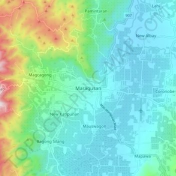 Maragusan topographic map, elevation, terrain