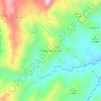 Pitung Penanian topographic map, elevation, terrain