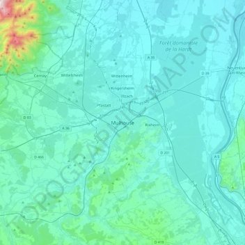 Mulhouse topographic map, elevation, terrain