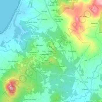 O Lapido topographic map, elevation, terrain