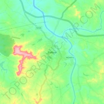 Jhabua topographic map, elevation, terrain