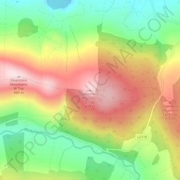 Silvermine Mountains E Top topographic map, elevation, terrain