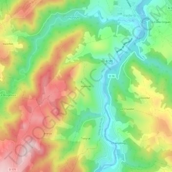 Védrines topographic map, elevation, terrain