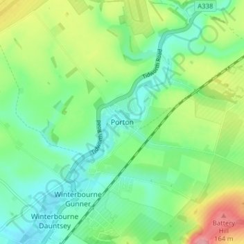 Porton topographic map, elevation, terrain