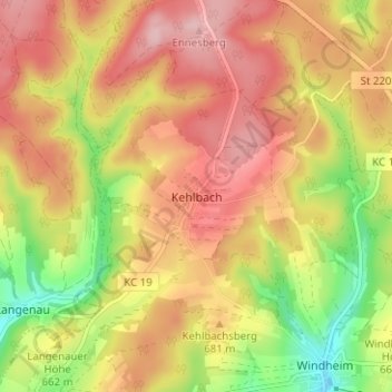 Kehlbach topographic map, elevation, terrain