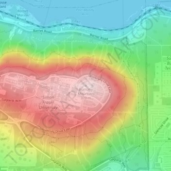 Burnaby Mountain topographic map, elevation, terrain