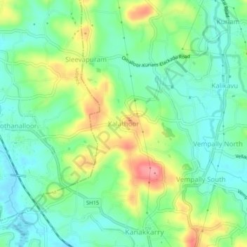 Kalathoor topographic map, elevation, terrain
