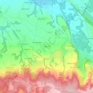 Le Buron topographic map, elevation, terrain