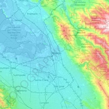 Milpitas topographic map, elevation, terrain