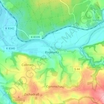 Podelwitz topographic map, elevation, terrain