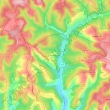 Les Pountiés topographic map, elevation, terrain