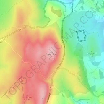 Axe Edge Moor topographic map, elevation, terrain