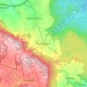 Felkendorf topographic map, elevation, terrain