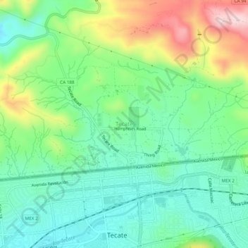Tecate topographic map, elevation, terrain