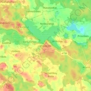 Vėžiakojis topographic map, elevation, terrain