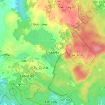 Antaveršis topographic map, elevation, terrain