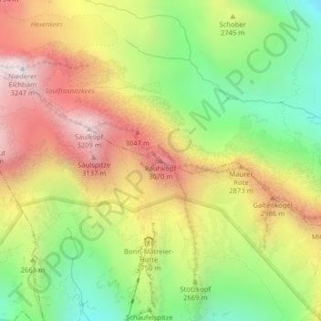 Rauhkopf topographic map, elevation, terrain