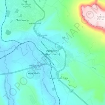 iNtabazwe (Harrismith) topographic map, elevation, terrain