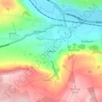 Sutton-in-Craven topographic map, elevation, terrain