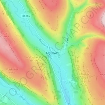 Kettlewell topographic map, elevation, terrain