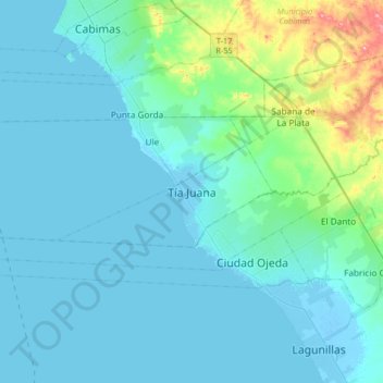 Tía Juana topographic map, elevation, terrain