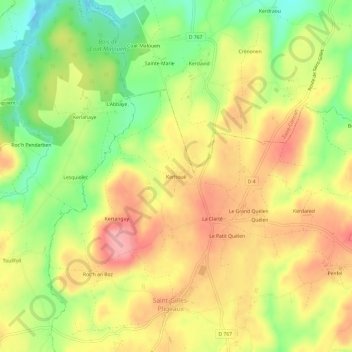 Kerhoué topographic map, elevation, terrain