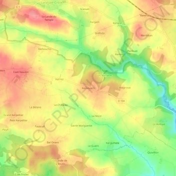 Kerhouarn topographic map, elevation, terrain