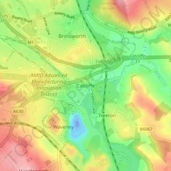 Catcliffe topographic map, elevation, terrain