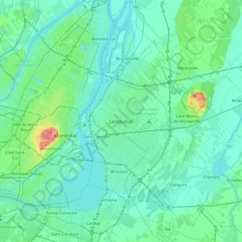 Longueuil topographic map, elevation, terrain