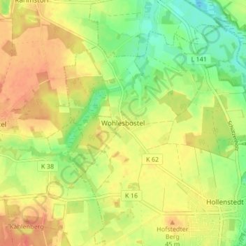 Wohlesbostel topographic map, elevation, terrain