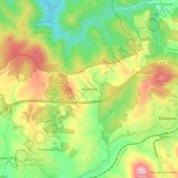 Abrunheira topographic map, elevation, terrain