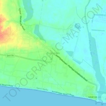 Puthalam topographic map, elevation, terrain