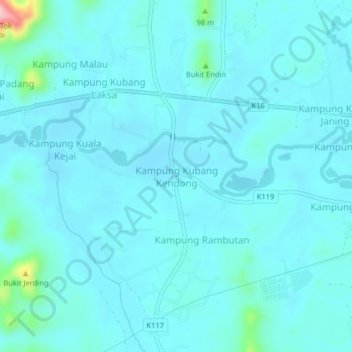 Kampung Kubang Kendong topographic map, elevation, terrain