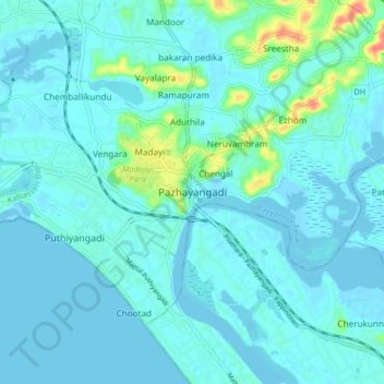 Pazhayangadi topographic map, elevation, terrain