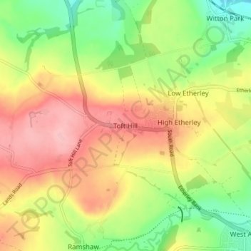 Toft Hill topographic map, elevation, terrain