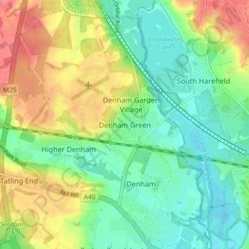 Denham Green topographic map, elevation, terrain