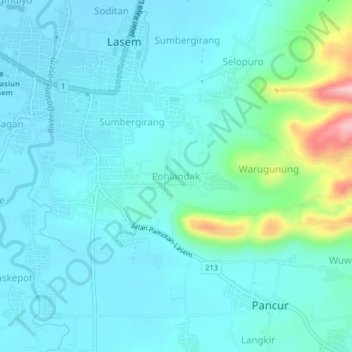 Pohlandak topographic map, elevation, terrain