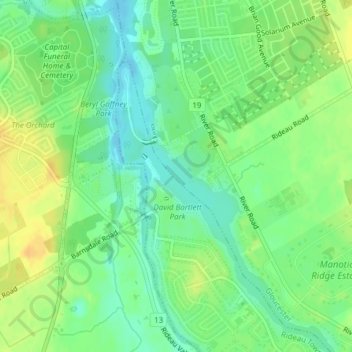 Rideau Canal topographic map, elevation, terrain